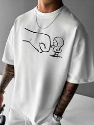 Men's Funny Fist Punch Print Loose T-Shirt, Summer