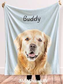 Custom Pet Portrait Blanket By Using Pet Photo,Personalized Blanket With Your Dog Or Cat's Portrait, Custom Dog Blanket With Name