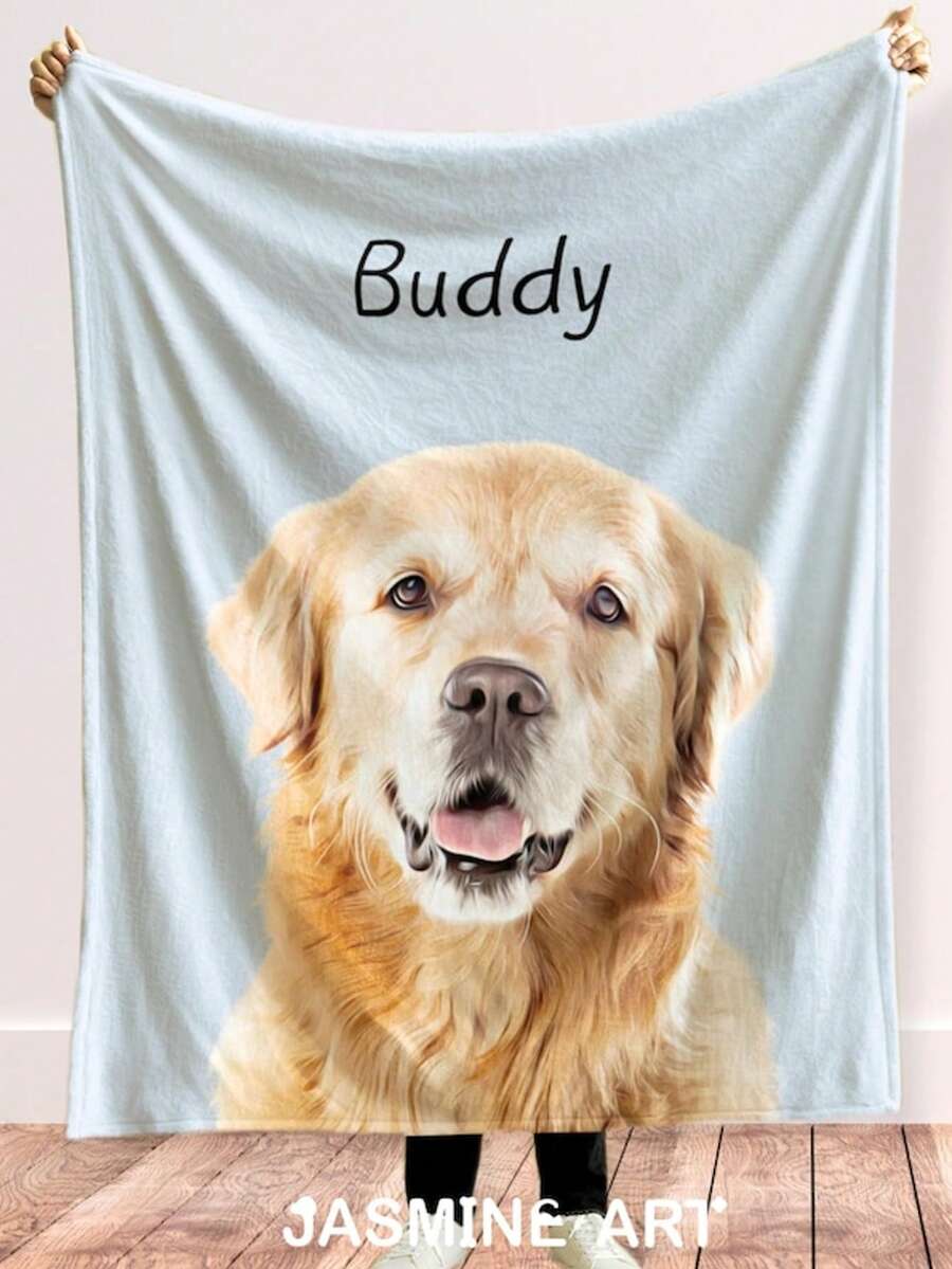 Custom Pet Portrait Blanket By Using Pet Photo,Personalized Blanket With Your Dog Or Cat's Portrait, Custom Dog Blanket With Name