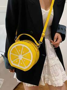 Fashionable Versatile Fruit Bag, Cute Lemon Crossbody Bag For Women, Vacation & Street Style Y2K Sequin Shoulder Bag - Yellow - View 2