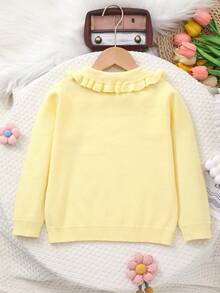 Girls' Elegant Embroidered Collar Long Sleeve Knit Sweater - Yellow - View 7
