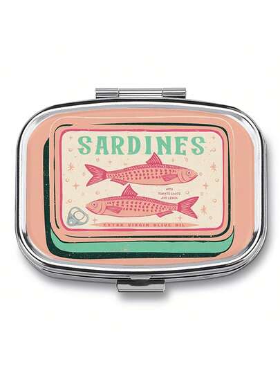 1 st. vintage liten drakefisk pillerask förvaringsask - 2-fack metallförvaringsask, rosa och grön retrodesign, bärbart resetablett för piller, lämplig för medicin, ficka, plånbok - unik present till kvinnor, plånbokstablett för piller, medicinförvaring