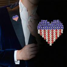 Rhinestone Waving USA Flag Brooch Pin For Men Women Silver Tone Fashion Crystal 4th Of July American Patriotic Medal Blue Red Enamel Brooches Dress Accessories S  Memorial Day Jewelry,Heart - 心 - 查看 3