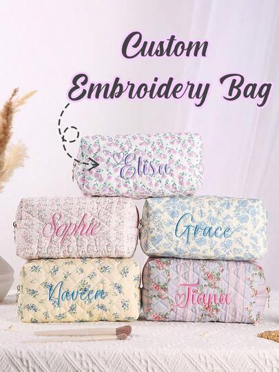 1 Pc Personalized Custom Embroidery Cosmetic Bag Light Convenient Storage Bag Large Capacity Versatile Embroidery Monogram Bag Ideal Gift For Girlfriend Family Classmates Sisters Suitable For Business Trips Vacations Bridesmaid Gifts Makeup Bag Personalized Gift For Her Bridesmaid Proposal Gift Cosmetic Bag Bachelorette Gift Bride Squad Party Favours