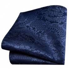 GUSLESON 8cm Paisley Tie Set For Men Necktie Lapel Pin Pocket Square Cufflinks Set For Men,NavyBlue - NavyBlue - View 4