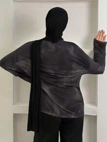 DAZY Drop Shoulder Mesh Top Without Bra Going Out Tops Sheer Long Sleeve Women Tops,Fall Women Clothes