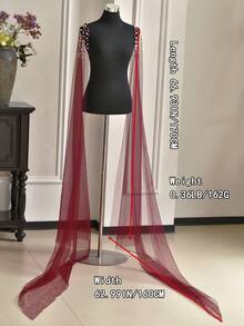 Bridal Double Shoulder Veil Pearls Long Shawl Cape Wedding Accessories - A - View 3