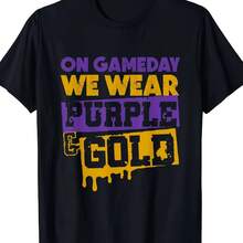 Men Clothing Men T Shirts Unisex on Gameday Football We Wear Purple and Golden Leopard T-Shirt -220g Fashion Harajuku Y2K - Negro - Ver 1