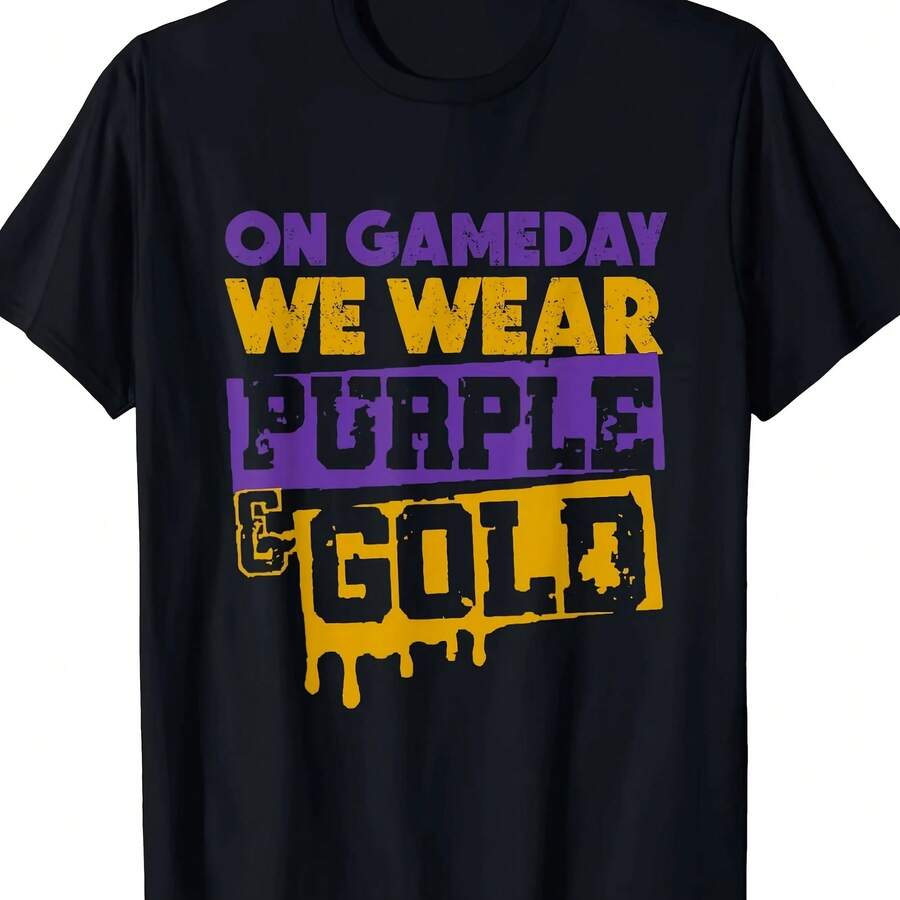 Men Clothing Men T Shirts Unisex on Gameday Football We Wear Purple and Golden Leopard T-Shirt -220g Fashion Harajuku Y2K - Negro - Ver 1