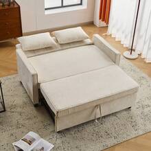 Sofa Bed For Double Living Room, Adjustable Backrest, Xenilla Fabric, High-Density Foam With Bed Function, Beige, Black.