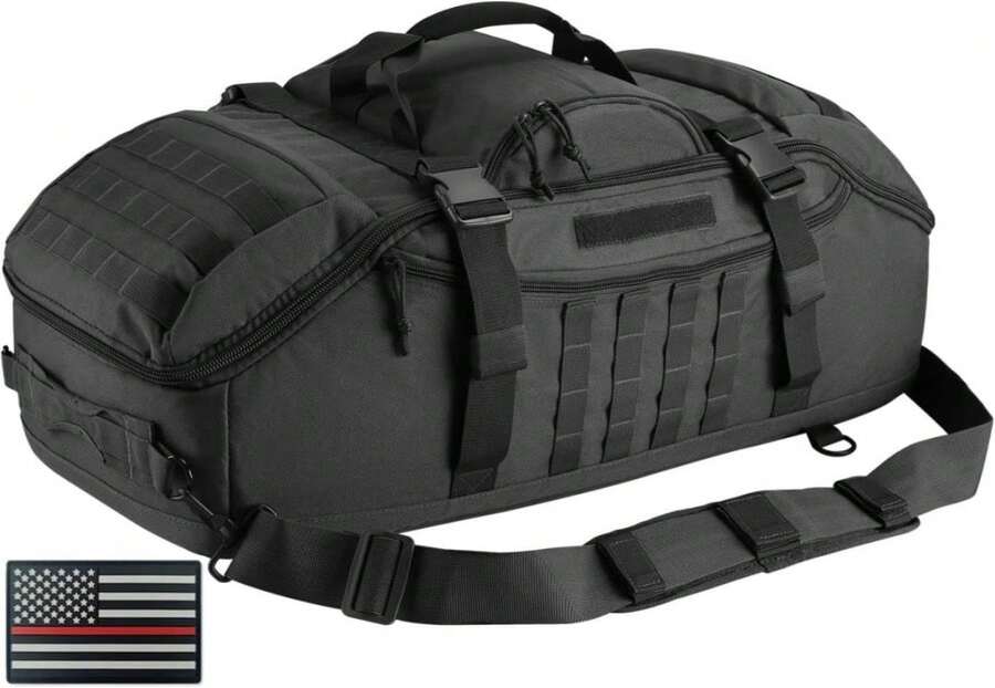Hannibal Tactical 65L Large Duffle Bag, 3-In-1 Tactical Backpack MOLLE Pack For Sports, Gym, Outdoor, Black - ColorD - View 1
