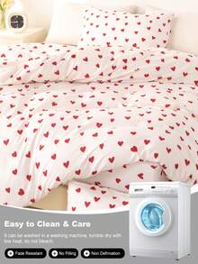 三件套床上用品,透气超柔软抗起球亲肤面料,柔软抗起球,家用纺织品,房间装饰,包含1个被套和2个枕套(不含被芯),时尚卧室家居装饰,适用于单人床/双人床/大号床/特大号床,可机洗,多种颜色可选,浪漫情人节礼物,心形图案被套 - 彩色 - 查看 11