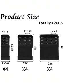 12pcs Elastic Bra Extender With 2/3/4 Hooks, Adjustable And Comfortable
