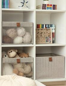 StorageWorks Shelf Storage Boxes, Clothes Storage Boxes With Clear Window And Handles, Foldable Storage Baskets For Shelves, Fabric Clothes Wardrobe Organiser For Bedroom, Brown And Beige, 3 Pack - Beige - View 2