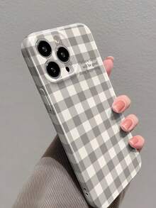 1pc Minimalist PC Material Colorful Plaid Slogan Pattern Perforated Glossy Hardshell Full Coverage Phone Case Compatible With IPhone 11/12/13/14/15/16 Pro Max - Multicolor - View 2