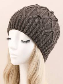 1pc Unisex Cable Knit Beanie Hat, Warm And Fashionable Acrylic Knit Cap - Black - View 7