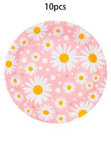 10pcs/20pcs/50pcs/80pcs Daisy Happy Birthday Party Supplies Disposable Dinnerware Set Pink And White Daisy Flower Paper Plates Cups Napkins Tableware Set For Groovy Boho Rotro Flower Birthday Baby Shower Party Decorations