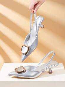 Women's 2025 New Fashion Metal Buckle Elegant Pointed Toe High Heel Pumps - Silver - View 2