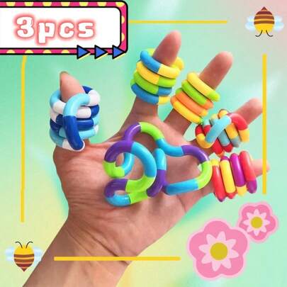 3pcs/Set Twist Rope Sensory Fidget Toys, Rainbow Rings Autism Therapy Toys, Anti-Stress Toys For Teens & Adults (Random Color)