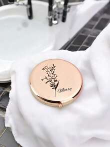 1pc Personalized Cherry Blossom Floral Letter Makeup Mirror - Custom Name Engraved, Polished Finish, Decorative Mirror, Foldable Portable Travel Mirror With Gift Box, Women's Portable Mini Mirror, Birthday, Valentine's Day, Mother's Day Gift - Multicolor - View 5