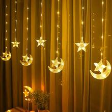 1pc 78.74inch Ramadan Star Moon LED Curtain Decoration String Light | Suitable For Ramadan, Valentine'S Day, New Year, Coffee Shop, Bedroom Wall, Wedding Party, Room Window Decoration - Battery Powered, Without Battery