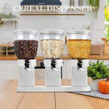 Dispensador de encimera 3 en 1 para cereales, arroz y frutos secos - Juego de recipientes de almacenamiento de alimentos de gran capacidad de 67 onzas, color blanco - Blanco - Ver 8