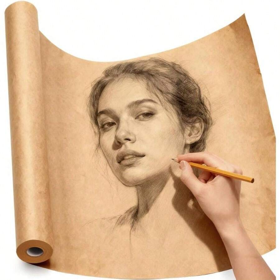 Paper Roll 15 Inchx 450 Inch 37.5' Kraft Paper Wrapping Moving Art Floor Covering Packing Painting Drawing Paint Easel Poster Chart Paper Brown, 15 Inchx 450 Inch L 37.5' - 棕色 + 15 英吋 x 450 英吋(37.5 英尺) - 查看 1
