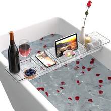 Expandable Bathtub Trays For Tub, Acrylic Bath Shelf Over Tub, With Non-Slip Design IPad Holder For Books Phone - mặc định - Xem 1