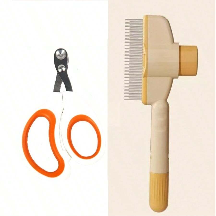 2件套宠物美容套装 - 猫咪指甲钳和宠物刷，猫咪除蚤梳 - 彩色 - 查看 1