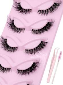 5 Pairs Cat Eye False Eyelashes Set With Applicator & Brush, Create Natural Soft Criss-Cross Lashes, Faux Mink Lashes, Cartoon Style Lashes, Strip Lashes, Eyelashes, False Lashes, Eyelash Curler, Magnetic Lashes - fox eye lashes - View 9