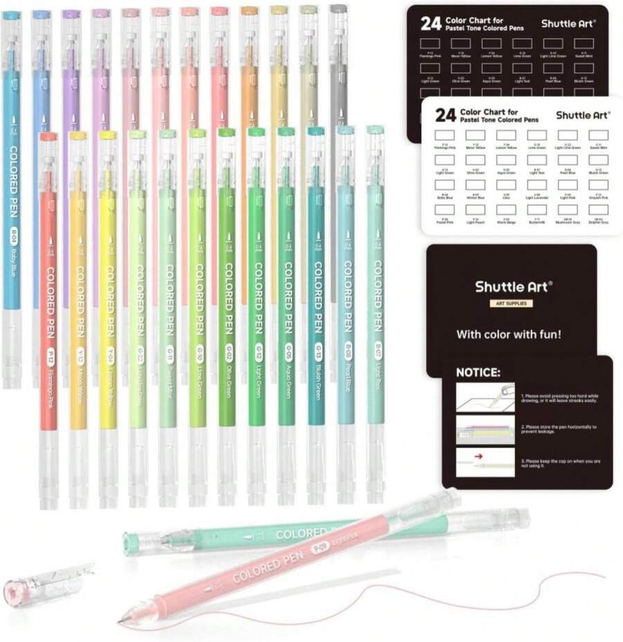 Shuttle Art Colored Pens, 24 Pastel Tone Colors Cute Journal Pens 0.6mm Fine Point Colored Gel Pens For Black Paper Adult Coloring Writing Drawing Journaling Note Taking School Office Home - ColorD - 查看 1