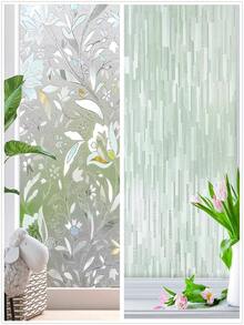 1Roll Window Privacy Film, Frosted Glass Static Cling Sun Heat Blocking Window Clings, Frosting Opaque Coverings, Vinyl Removable Stickers Tint For Home Door Office, Non Adhesive - Multicolor - View 1