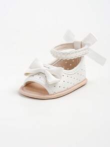 婴儿女童凉鞋 夏季婴儿婚纱平底鞋 新生儿学步鞋 学步鞋 - 白色 - 查看 8