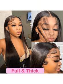 13x4 HD Bone Straight Lace Front Wigs Blended Human Hair 13x4 Brazilian Transparent Lace Frontal Wig For Women Hair Preplucked With Baby Hair - Natural & Black - View 3