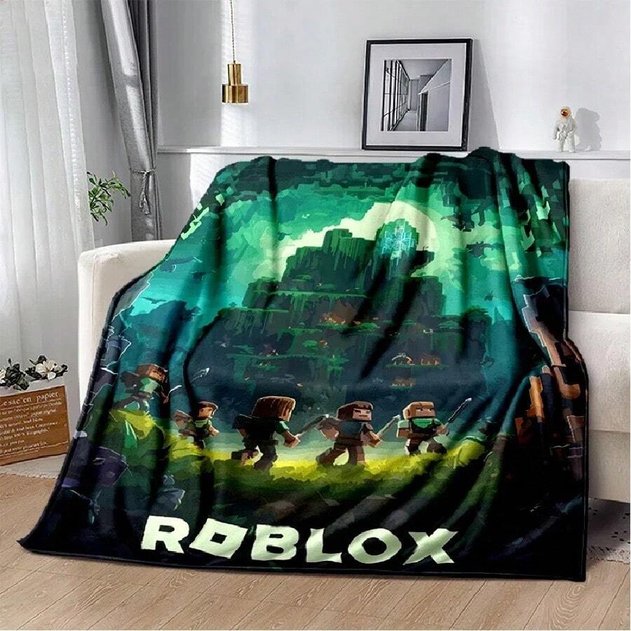 3D R-Robloxs Cartoon Game Blanket,Soft Throw Blanket For Home Bedroom Bed Sofa Picnic Travel Office Cover Blanket Gift 13 - 白色 - 查看 1