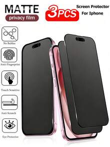 XINHONGYU 3片装磨砂防窥屏保护膜，兼容 17 Pro Max/17 Pro/17 Air/17/16 Pro Max/16 Pro/15 Pro Max/15 Pro/14/13/12/11 - 防指纹、无气泡、易贴、磨砂防窥软膜、隐私屏幕保护 | 磨砂表面 | 防指纹涂层 - 黑色 - 查看 2