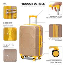FOCHlER 1 PCS 20-Inch Carry-On Suitcase, Hard-Shell With 360-Degree Spinner Wheels, Combination Lock, And Zipper Closure. A Perfect Valentine's Day Gift. - Champagne - View 4