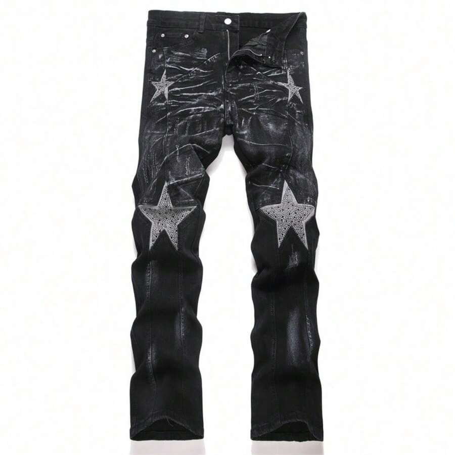 New 2026 Mens Black Slim Fit Stretch Denim Jeans pierna recta con pantalones de moda de diseño de bengmicro - Negro - Ver 1