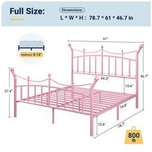 Allewie 14 Inches Twin/Full/Queen/King Size Metal Platform Bed Frame With Elegant Crown Headboard & Footboard, Sturdy Mattress Foundation With Under-Bed Storage, Easy Assembly, No Box Spring Needed, Pink - 粉色 - 查看 9