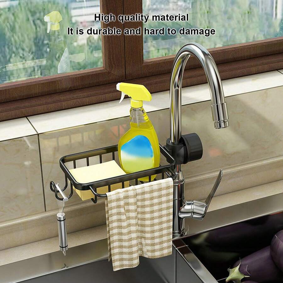 Elegant Faucet Holder Made Of Premium Black Aluminum Alloy: Modern Sponge Holder For Easy Organization Of The Kitchen And Bathroom. - Black - View 1
