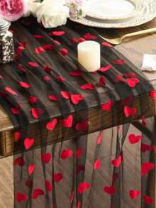 1pc Red Heart-Shaped Mesh Table Runner, Heart Design Wedding Table Decor, Transparent Heart Pattern Party Table Runner, Decorative Fabric Suitable Wedding, Birthday, Anniversary, Bridal Shower, Valentine's Day And Other Occasions - Nhiều màu - Xem 9