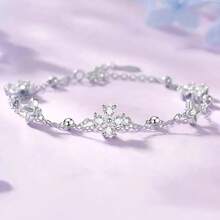 925 Sterling Silver Four-Leaf Flower Bracelets For Women Luxury Original Double Layer Sparking Zirconia Bracelet Party Jewelry