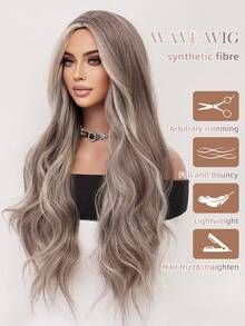 XOUJE 棕色挑染金色长款蓬松波浪卷假发，中分刘海，30英寸，自然逼真，柔软蓬松，采用耐热合成纤维制成，适合女性佩戴，时尚日常、节日聚会、婚礼、万圣节、圣诞节、角色扮演、休闲约会等各种场合。 - 挑染金色 - 查看 8