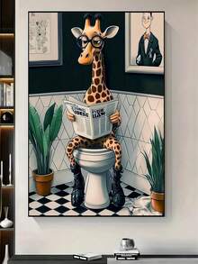 1pc Giraffe Reading Newspaper On Toilet Diamond Painting, Full Drill Canvas, With Tools, Handmade DIY Diamond Art Decor, Diamond Craft Art, Wall Decor For Living Room Bedroom, Gift For Adult Beginner - Multicolor - View 3