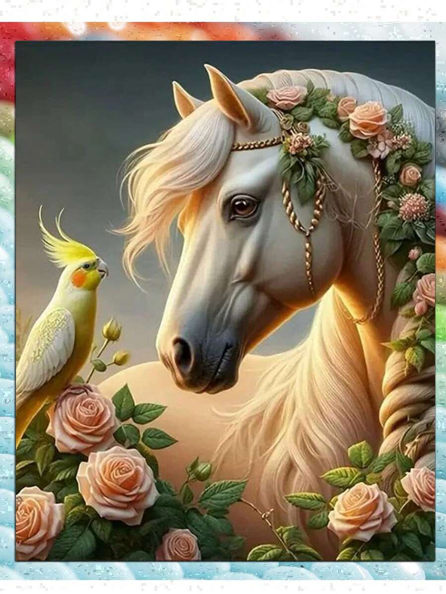 Kits de arte de diamante con diseño de pájaro para adultos, kits de pintura de diamante redonda con diseño de caballo para principiantes, pintura de diamante 5D DIY de perforación completa con gemas para decoración de pared del hogar - Multicolor - Ver 1