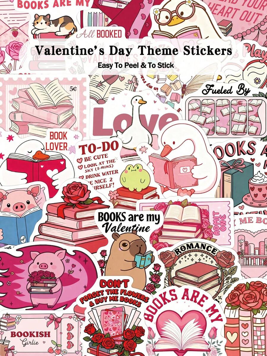 50pcs Valentine's Day Theme Stickers For Luggage Journal Cover Notebook Valentine's Day Gift Decor DIY Doodle Stickers - Multicolor - View 1