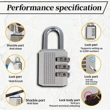 NURBO 1pc Combination Lock, Mini Security Anti-Theft Lock, Metal Padlock, Suitable For Gym Lockers, Luggage, And Backpacks, 3-Digit Combination Lock, Luggage Combination Lock, Portable, Anti-Pry, Vibrant Color, Compact Design, Easy To Carry, Essential For Travel, Camping, And Vacation - Blue - View 6