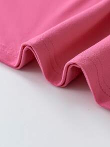 Plus Size Women Summer T-Shirt With Casual English Letter, Pencil And Ruler Print - Hot Pink - View 4