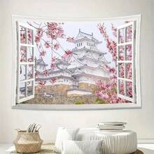 欧洲城堡被粉色樱花环绕——装饰挂毯，营造温馨舒适的氛围 - 彩色 - 查看 9