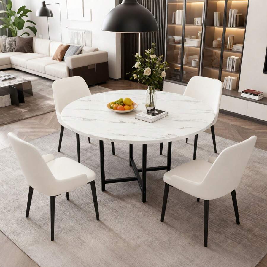 Round Modern Dining Table, Marble Kitchen Table, Multifunctional Space-Saving Dining Table, Kitchen Counter, Floor-Standing Folding Bar Table, Kitchen Table - trắng - Xem 1